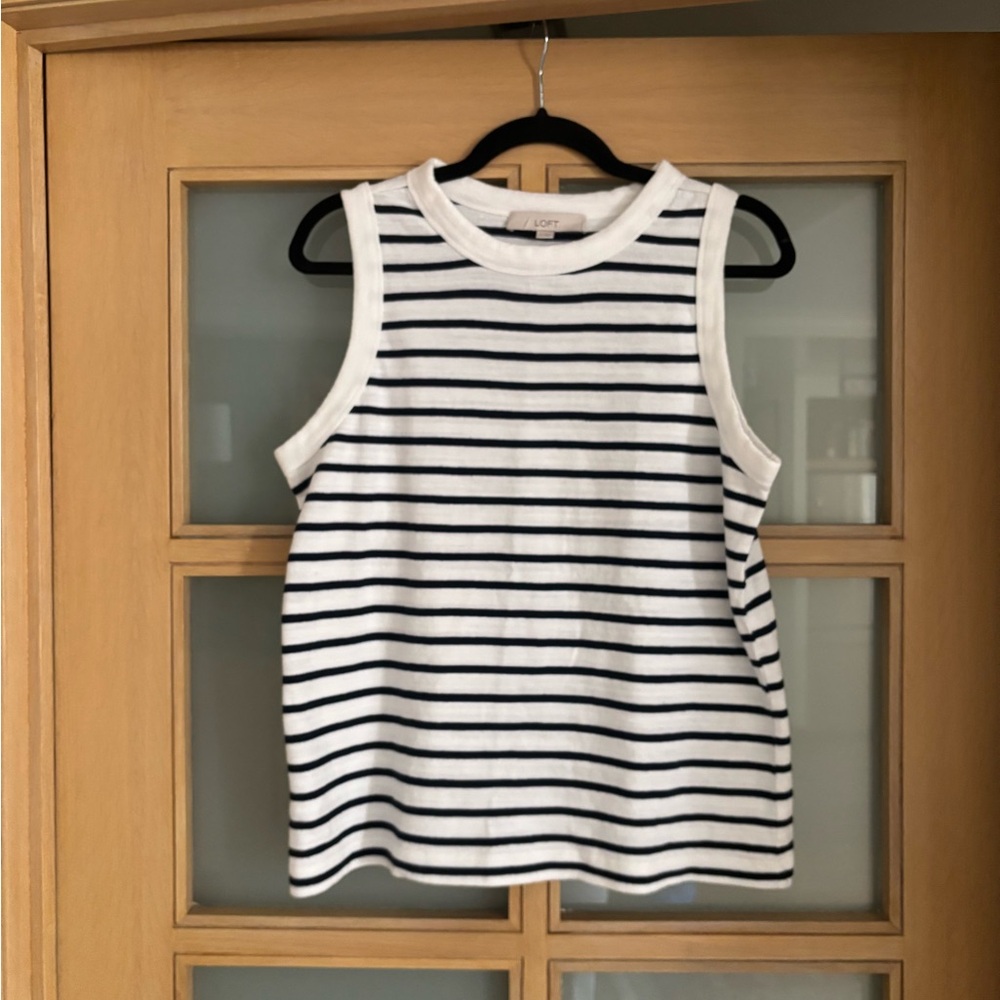 LOFT Navy and White Striped Tank Top